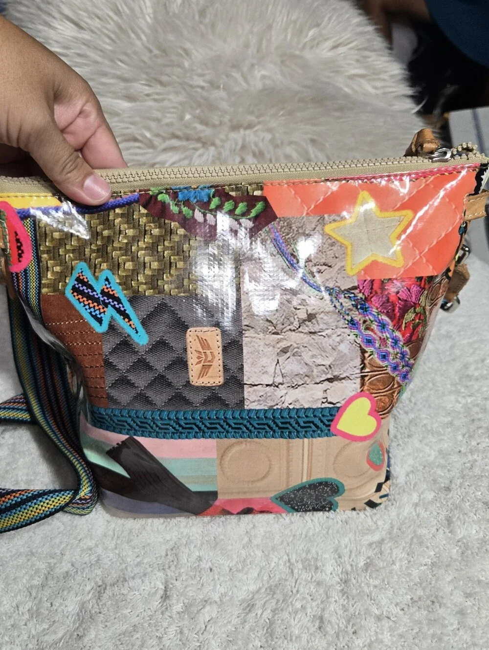 Consuela Patches Wedge Purse Long Crossbody